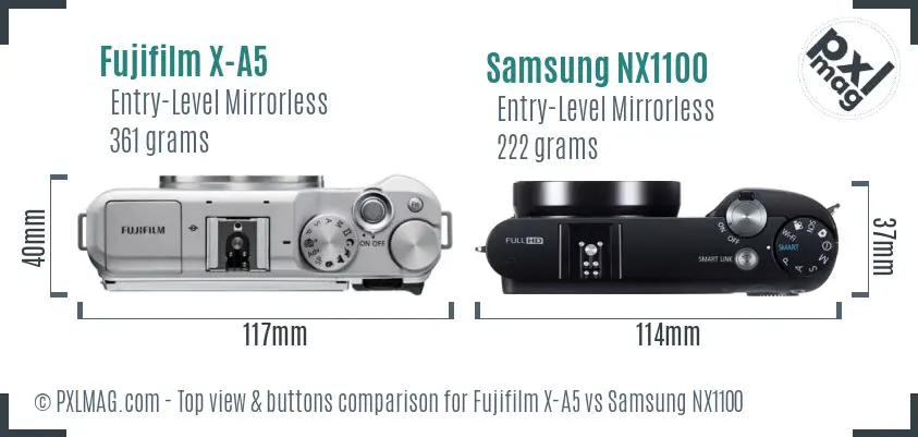 Fujifilm X-A5 vs Samsung NX1100 top view buttons comparison