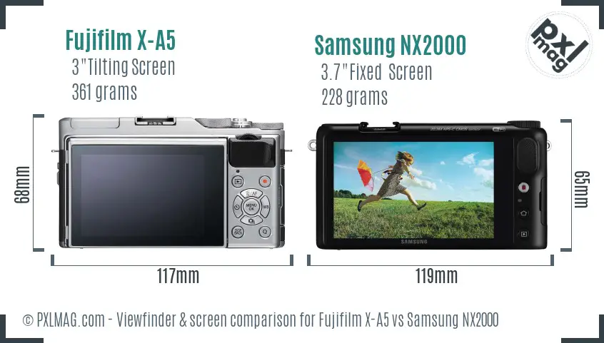 Fujifilm X-A5 vs Samsung NX2000 Screen and Viewfinder comparison