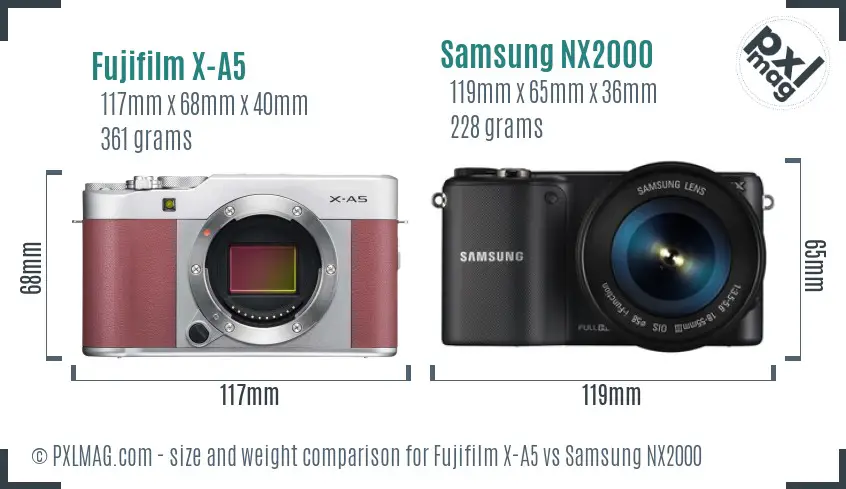 Fujifilm X-A5 vs Samsung NX2000 size comparison
