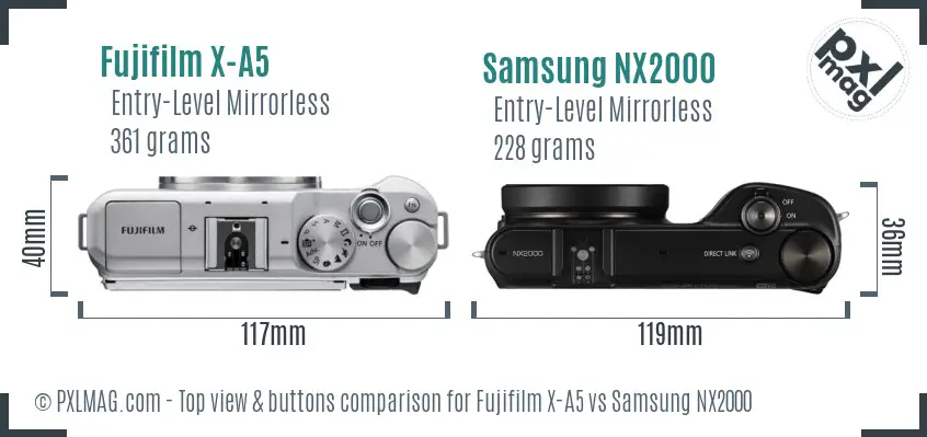 Fujifilm X-A5 vs Samsung NX2000 top view buttons comparison