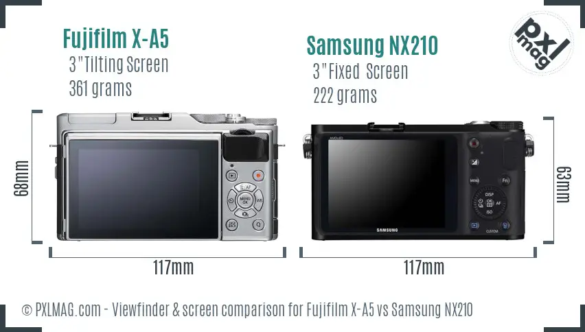 Fujifilm X-A5 vs Samsung NX210 Screen and Viewfinder comparison
