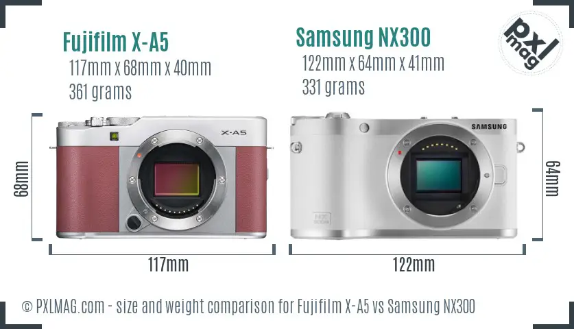 Fujifilm X-A5 vs Samsung NX300 size comparison
