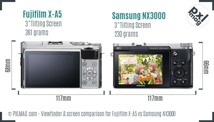 Fujifilm X-A5 vs Samsung NX3000 Screen and Viewfinder comparison