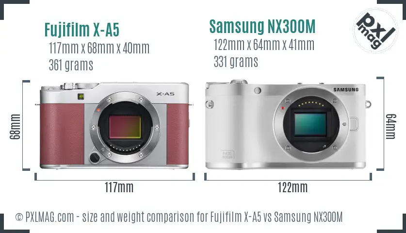 Fujifilm X-A5 vs Samsung NX300M size comparison