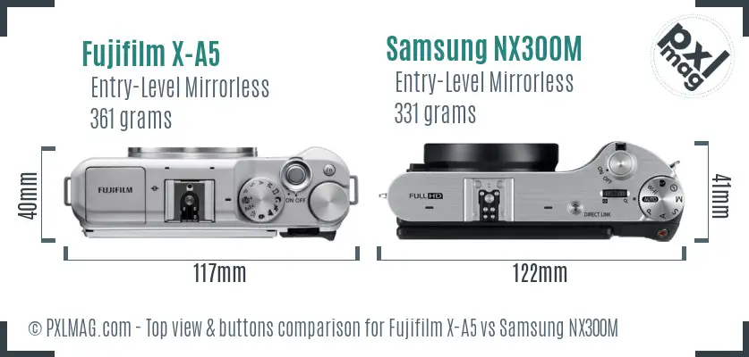 Fujifilm X-A5 vs Samsung NX300M top view buttons comparison