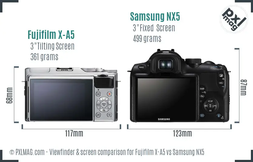 Fujifilm X-A5 vs Samsung NX5 Screen and Viewfinder comparison