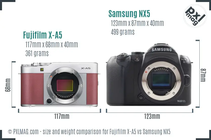 Fujifilm X-A5 vs Samsung NX5 size comparison