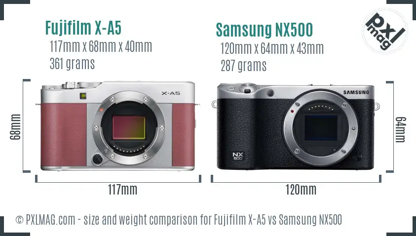 Fujifilm X-A5 vs Samsung NX500 size comparison