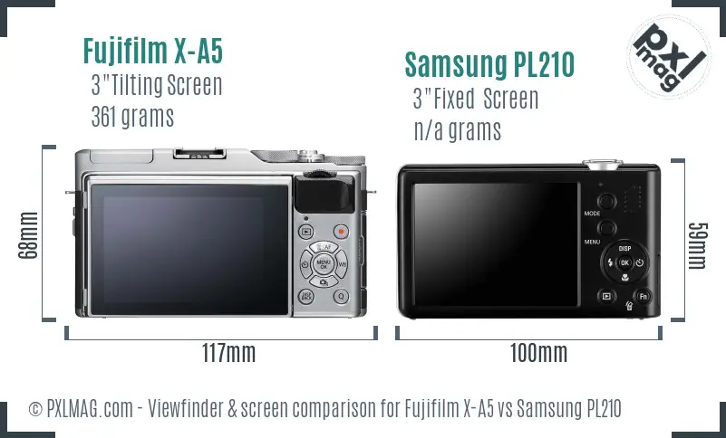 Fujifilm X-A5 vs Samsung PL210 Screen and Viewfinder comparison