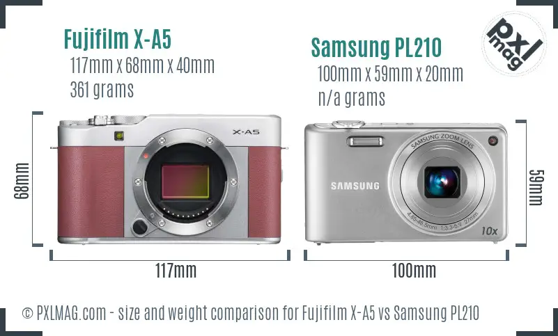 Fujifilm X-A5 vs Samsung PL210 size comparison