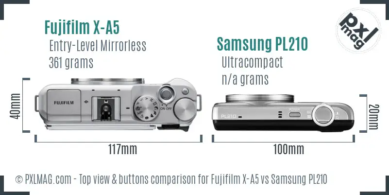 Fujifilm X-A5 vs Samsung PL210 top view buttons comparison