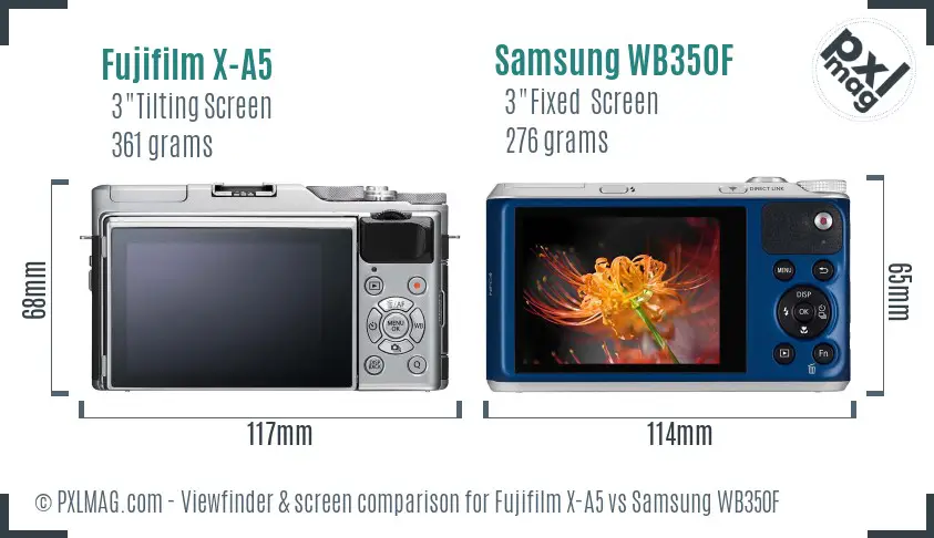 Fujifilm X-A5 vs Samsung WB350F Screen and Viewfinder comparison