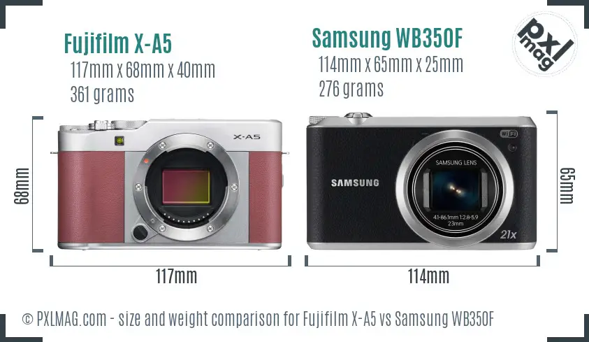 Fujifilm X-A5 vs Samsung WB350F size comparison