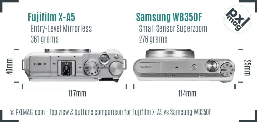 Fujifilm X-A5 vs Samsung WB350F top view buttons comparison