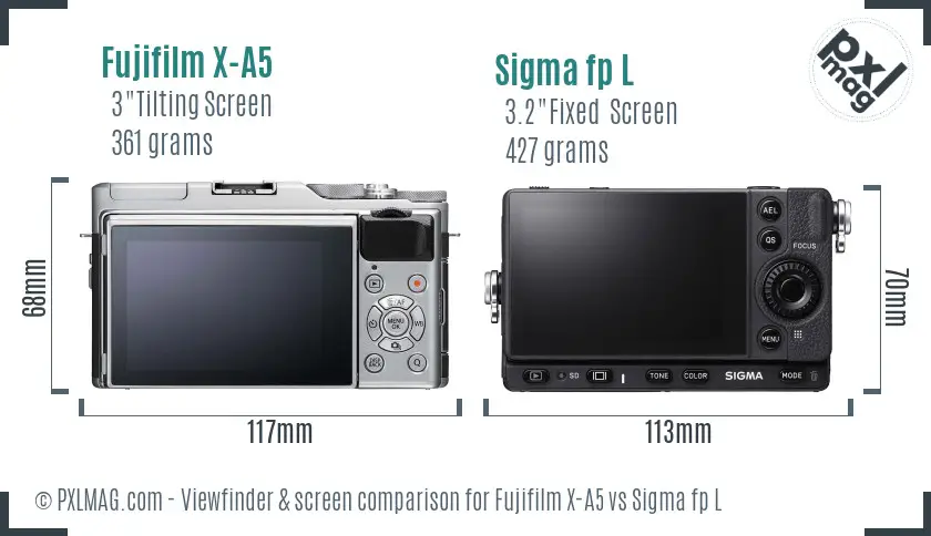 Fujifilm X-A5 vs Sigma fp L Screen and Viewfinder comparison