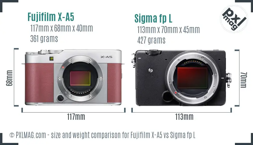 Fujifilm X-A5 vs Sigma fp L size comparison