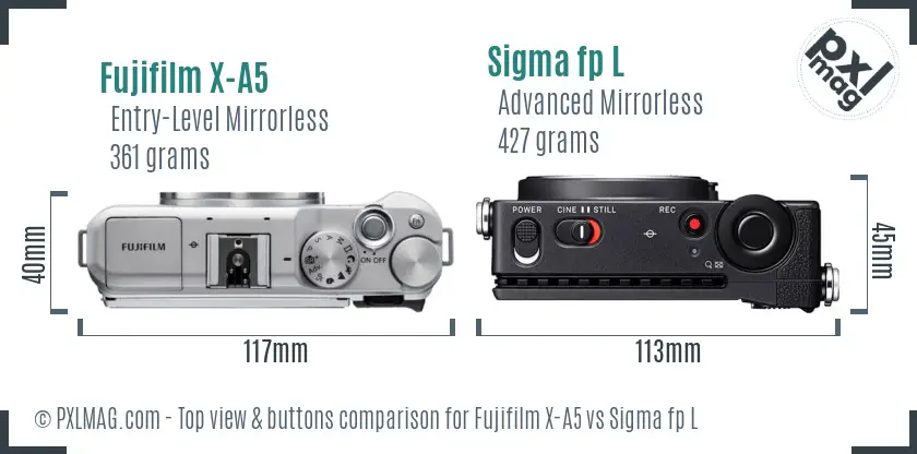 Fujifilm X-A5 vs Sigma fp L top view buttons comparison