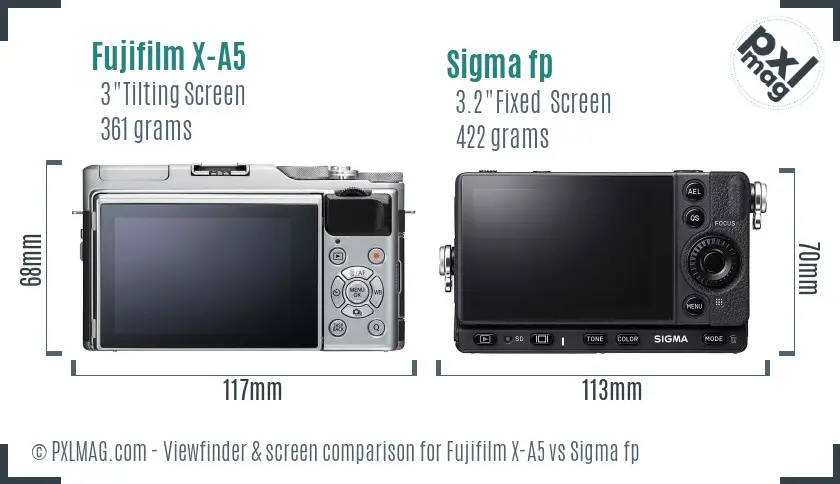 Fujifilm X-A5 vs Sigma fp Screen and Viewfinder comparison