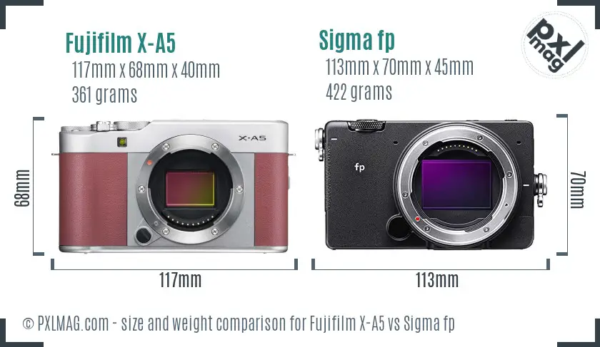 Fujifilm X-A5 vs Sigma fp size comparison
