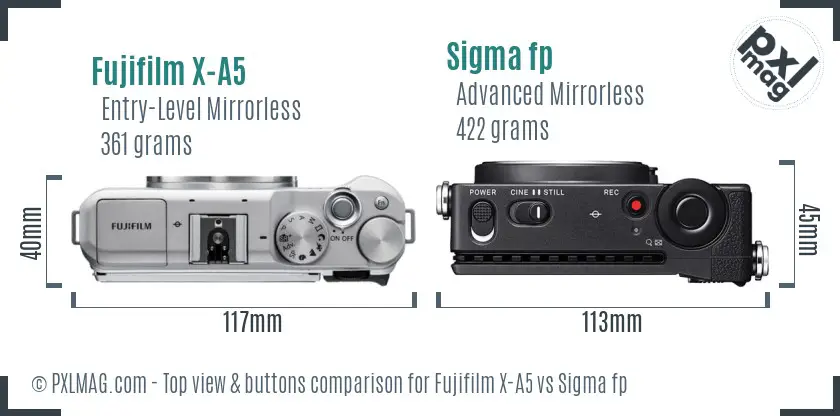 Fujifilm X-A5 vs Sigma fp top view buttons comparison