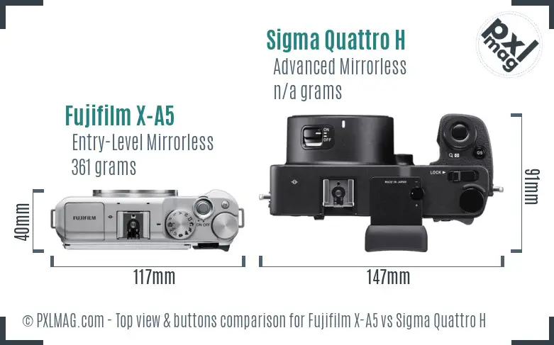 Fujifilm X-A5 vs Sigma Quattro H top view buttons comparison