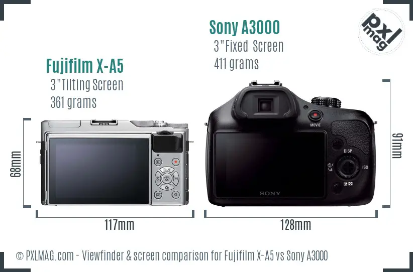 Fujifilm X-A5 vs Sony A3000 Screen and Viewfinder comparison