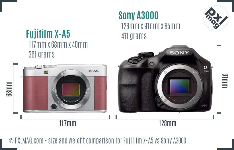 Fujifilm X-A5 vs Sony A3000 size comparison