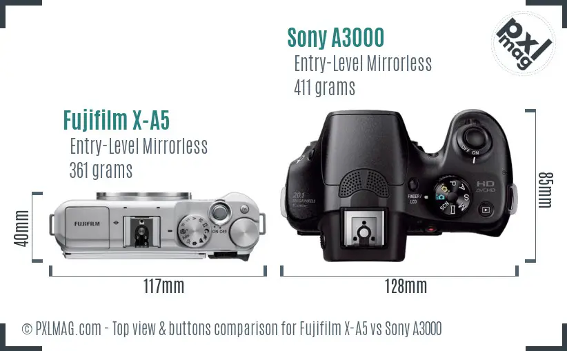 Fujifilm X-A5 vs Sony A3000 top view buttons comparison