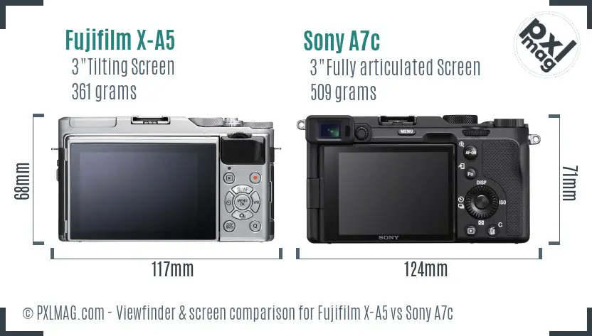 Fujifilm X-A5 vs Sony A7c Screen and Viewfinder comparison