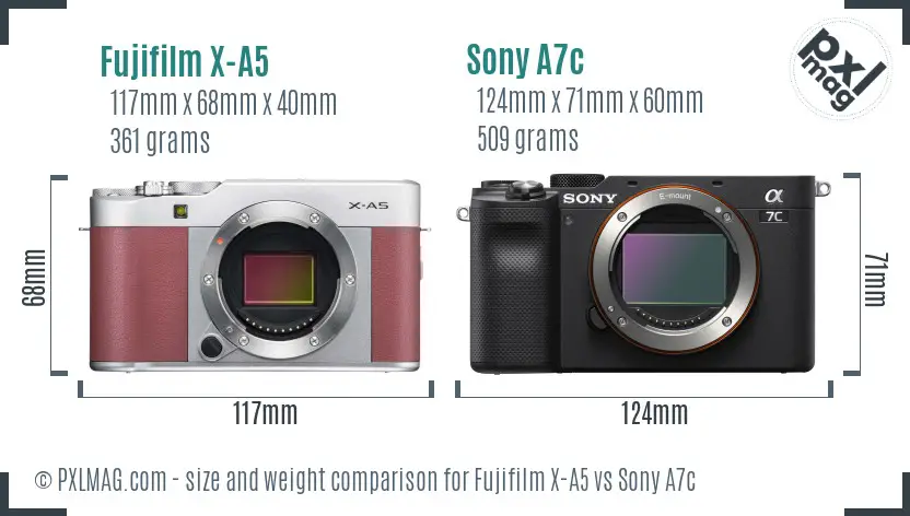 Fujifilm X-A5 vs Sony A7c size comparison