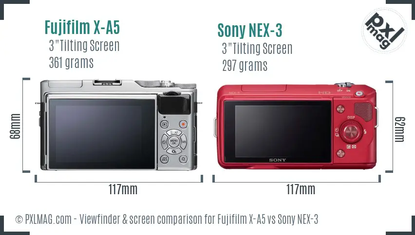 Fujifilm X-A5 vs Sony NEX-3 Screen and Viewfinder comparison