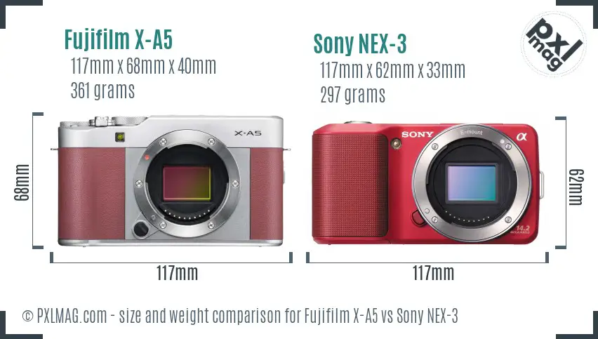Fujifilm X-A5 vs Sony NEX-3 size comparison