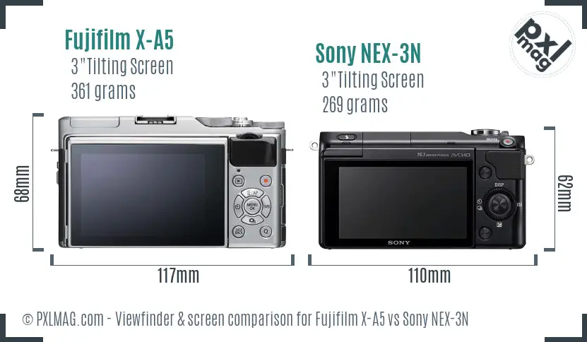 Fujifilm X-A5 vs Sony NEX-3N Screen and Viewfinder comparison