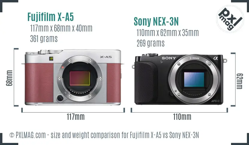 Fujifilm X-A5 vs Sony NEX-3N size comparison