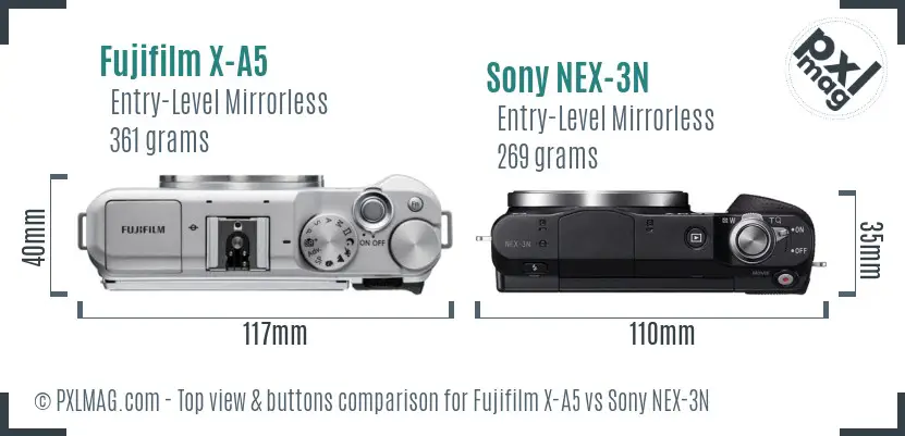 Fujifilm X-A5 vs Sony NEX-3N top view buttons comparison