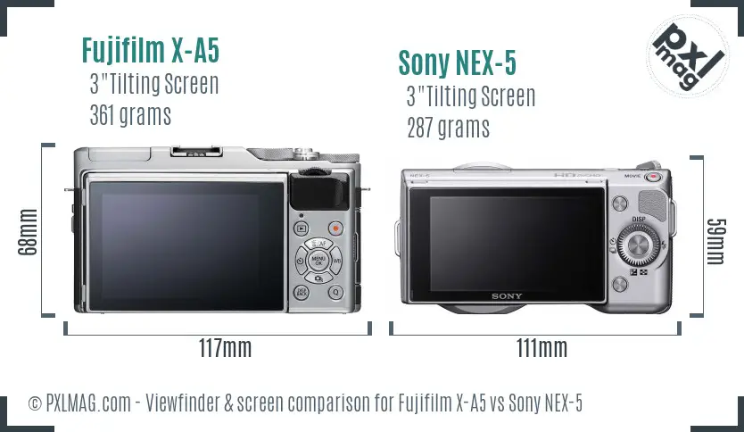 Fujifilm X-A5 vs Sony NEX-5 Screen and Viewfinder comparison