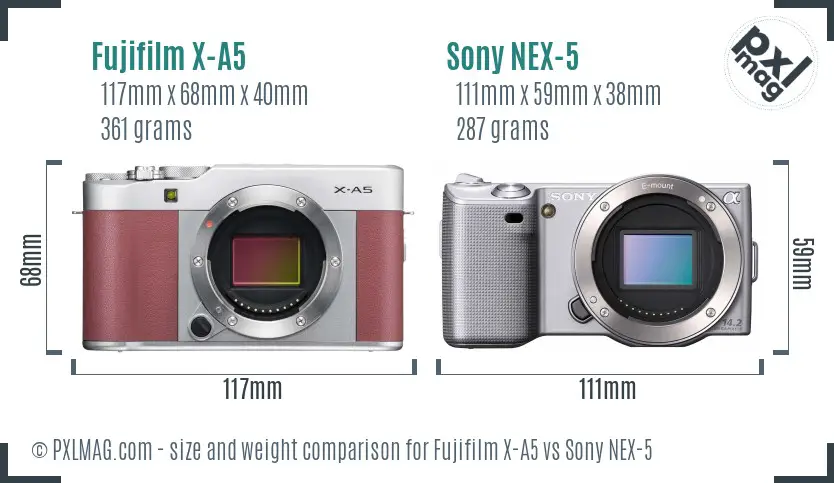 Fujifilm X-A5 vs Sony NEX-5 size comparison