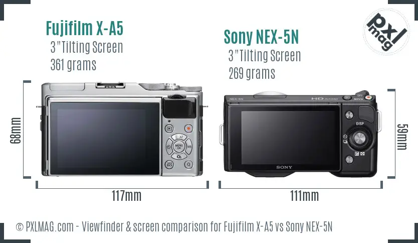 Fujifilm X-A5 vs Sony NEX-5N Screen and Viewfinder comparison