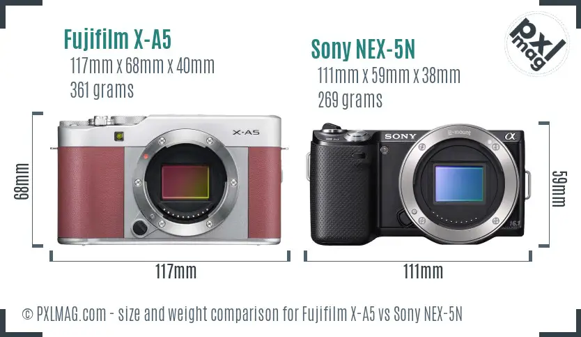 Fujifilm X-A5 vs Sony NEX-5N size comparison
