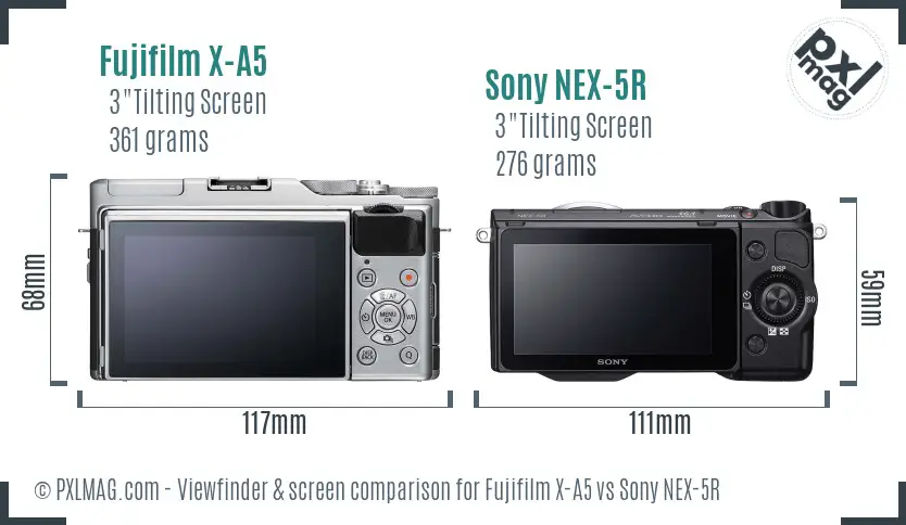 Fujifilm X-A5 vs Sony NEX-5R Screen and Viewfinder comparison