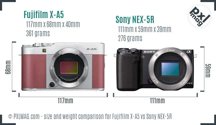 Fujifilm X-A5 vs Sony NEX-5R size comparison