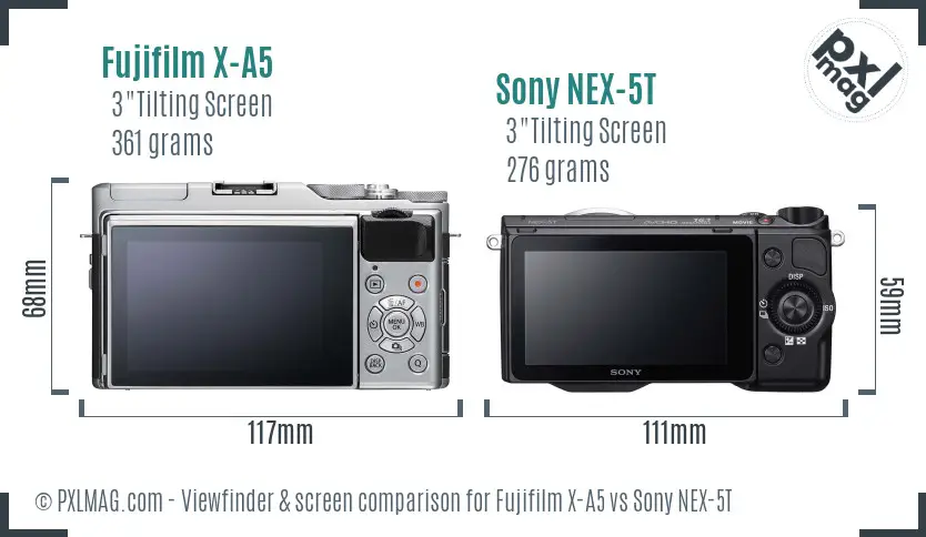 Fujifilm X-A5 vs Sony NEX-5T Screen and Viewfinder comparison