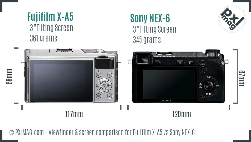 Fujifilm X-A5 vs Sony NEX-6 Screen and Viewfinder comparison