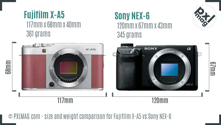 Fujifilm X-A5 vs Sony NEX-6 size comparison