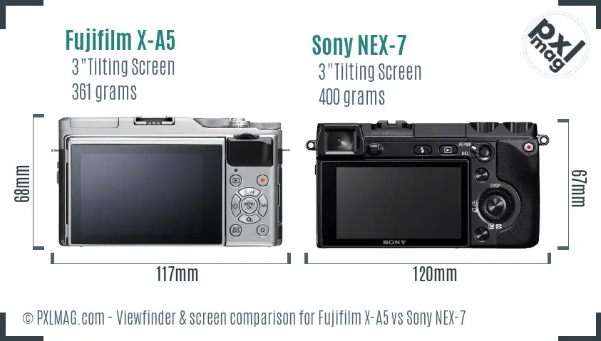 Fujifilm X-A5 vs Sony NEX-7 Screen and Viewfinder comparison