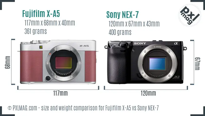 Fujifilm X-A5 vs Sony NEX-7 size comparison