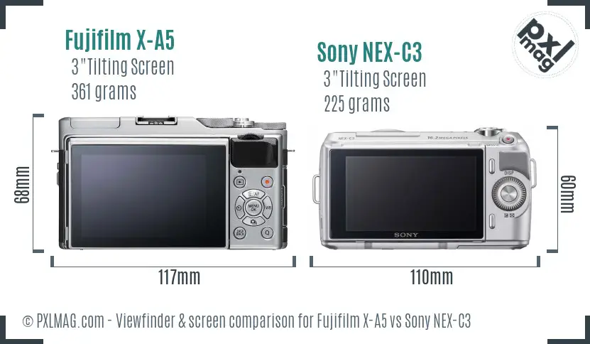 Fujifilm X-A5 vs Sony NEX-C3 Screen and Viewfinder comparison