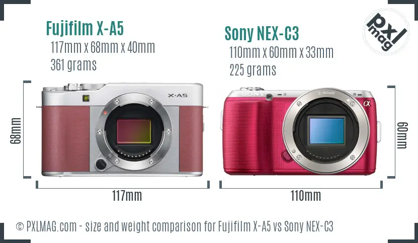 Fujifilm X-A5 vs Sony NEX-C3 size comparison