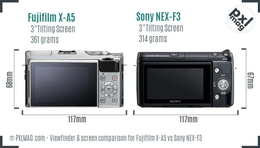 Fujifilm X-A5 vs Sony NEX-F3 Screen and Viewfinder comparison