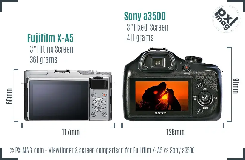 Fujifilm X-A5 vs Sony a3500 Screen and Viewfinder comparison Fujifilm X-A5 vs Sony a3500 Screen and Viewfinder comparison